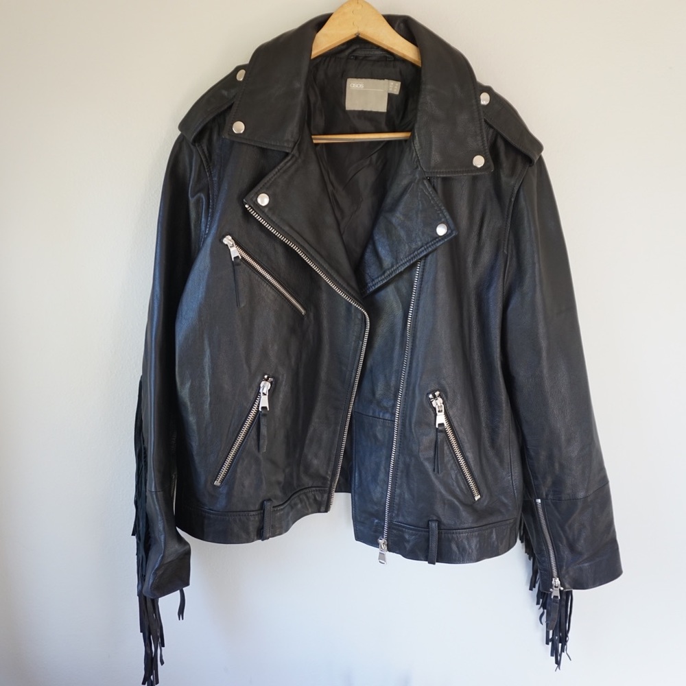 Leather ASOS fringed jacket